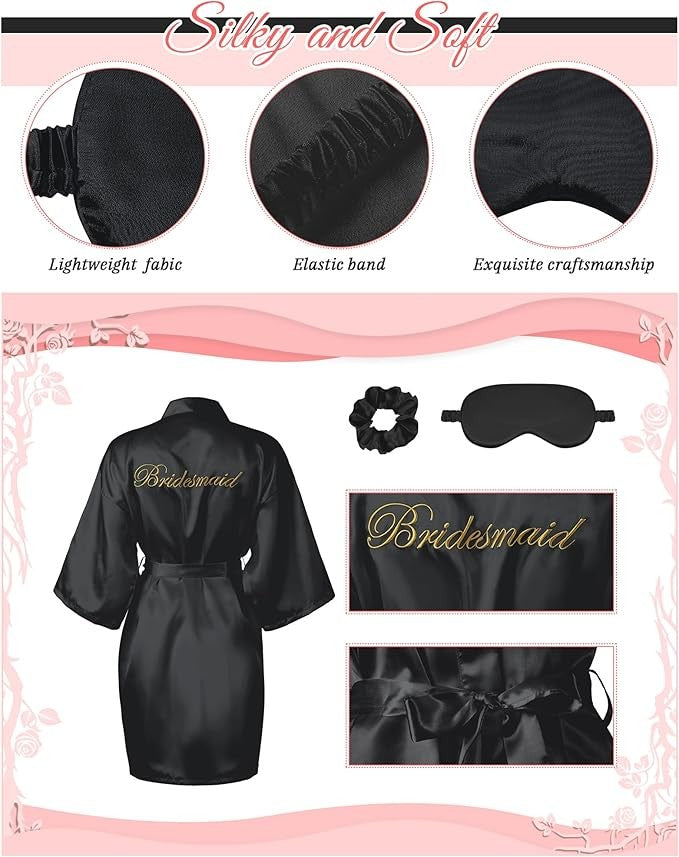 7 Pcs Bridesmaid Robe Sets Bride Silk Satin Bridal Party with Sleeping Eye Mask and Elastic Headband