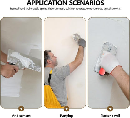 1/2 Peças Desempenadeira de Aço Inoxidável de 27,94 cm x 10,16 cm – Ferramenta para Concreto, Drywall e Azulejo (Cabo de Plástico Confortável Resistente à Corrosão)