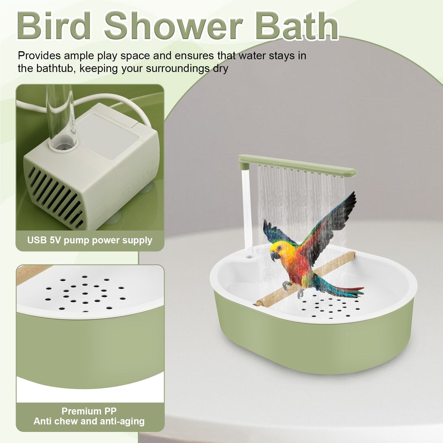 Parrot Automatic Shower Pet Bird Bath Cage Basin USB Elétrico Circulando Água Banheira para Pássaros Brinquedo Calopsita Agapornis