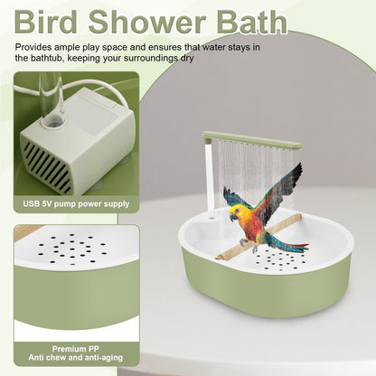 Parrot Automatic Shower Pet Bird Bath Cage Basin USB Elétrico Circulando Água Banheira para Pássaros Brinquedo Calopsita Agapornis