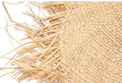 WZCX Feito à Mão Borla Feminina Chapéus de Sol de Palha Aba Larga Grande Chapéu de Palha Natural de Ráfia Panamá Praia Chapéus de Sol Para Feriado
