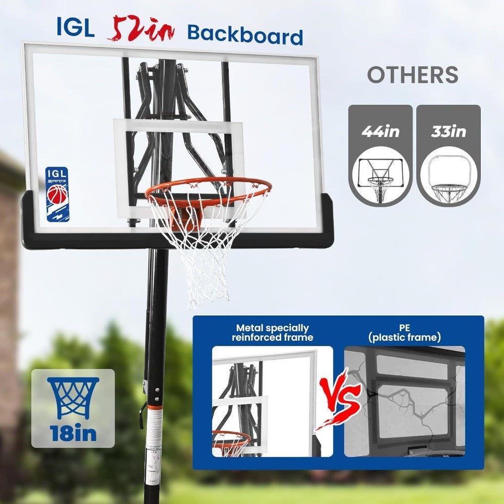 Basketball Hoop Outdoor with 52 Inch Shatterproof Backboard, 10FT Height Portable Basketball Hoop Outdoor, Adjustable Basketball