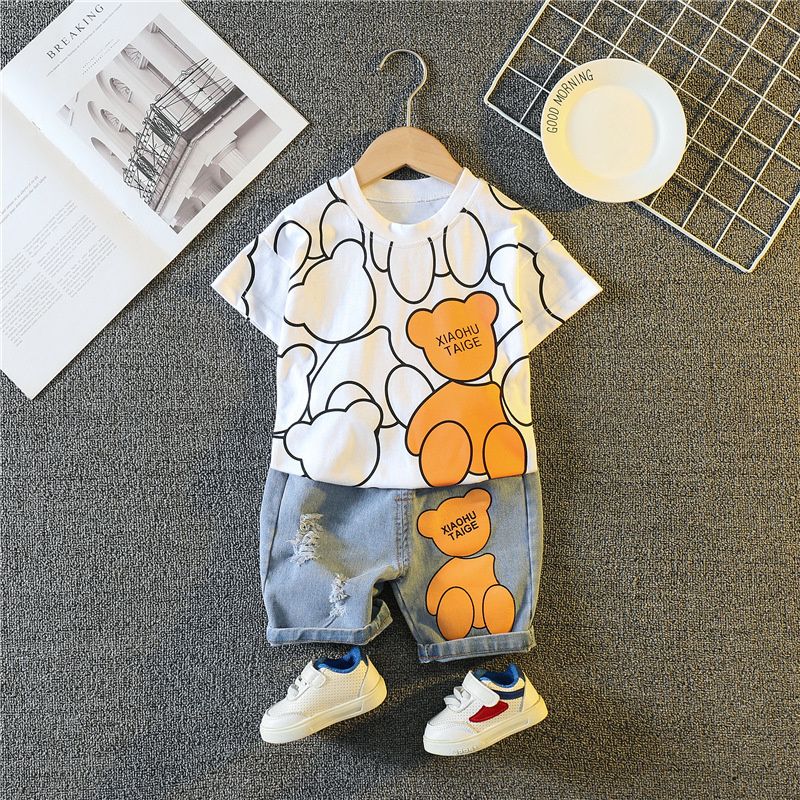 Novo Terno de Roupa de Verão para Bebê Meninas Moda Infantil Meninos Desenho Animado Camiseta Shorts 2 Peças/Conjuntos Traje Casual para Crianças Agasalhos