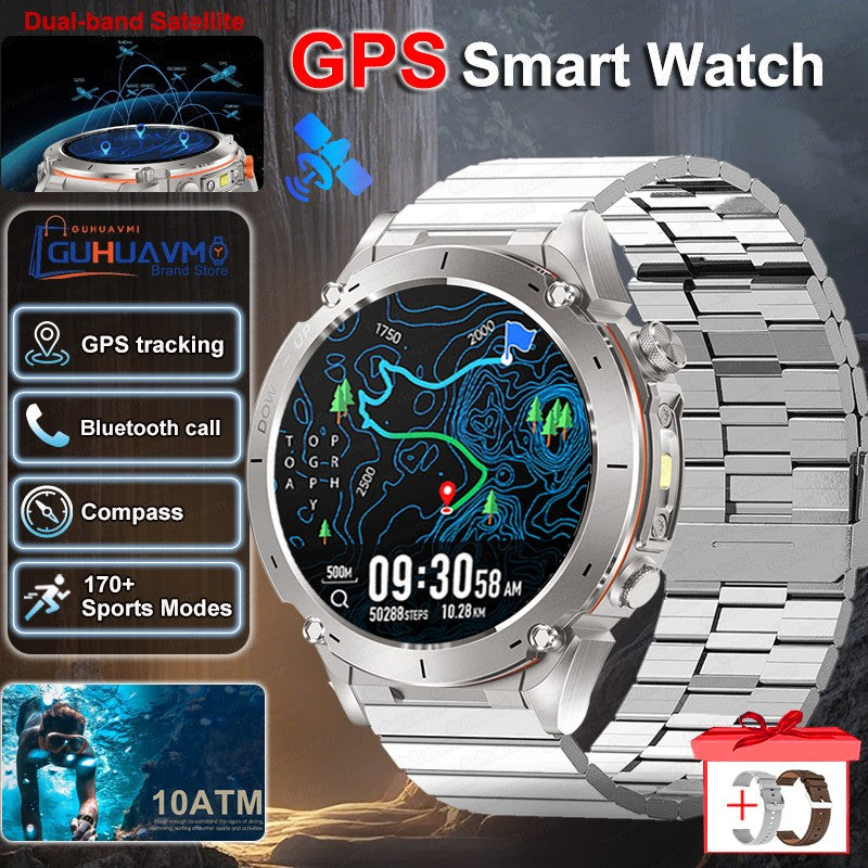 Smartwatch GUHUAVMI IOS Ultra GPS 2025 Novo à prova d'água 10ATM Bússola GNSS de banda dupla integrada Esportivo Militar Masculino Pulseira para NATAÇÃO