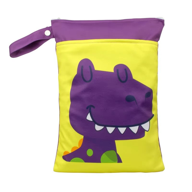 Washable PUL Waterproof Wet Dry Bag - Cute Print, 2 Pockets for Cloth Diapers, Travel, Beach, Pool & Gym| Toiletry Bag