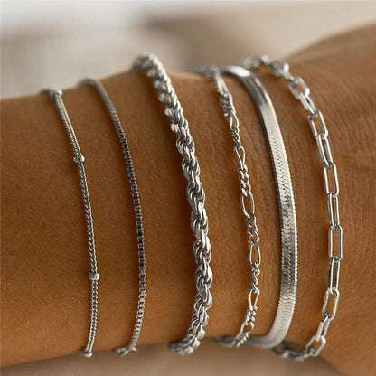 Conjunto de Pulseiras Femininas Corrente Cubana, Cor Dourada, Boho Retrô, Torção Grossa, Joias da Moda de Qualidade, 11 Peças, 2024
