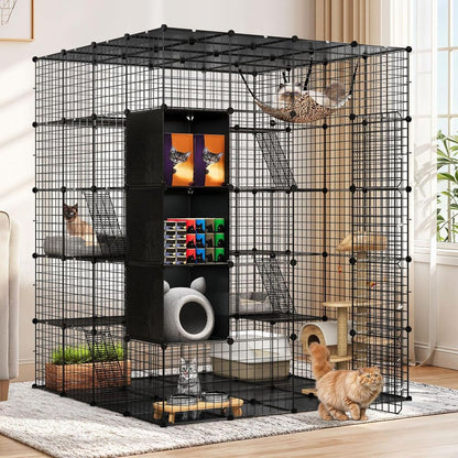 Gaiola Grande Interna com Armazenamento Cubo DIY Gatis Externos Cercados Metálicos com Rede Plataformas para 1-4 Gatos 5 Níveis