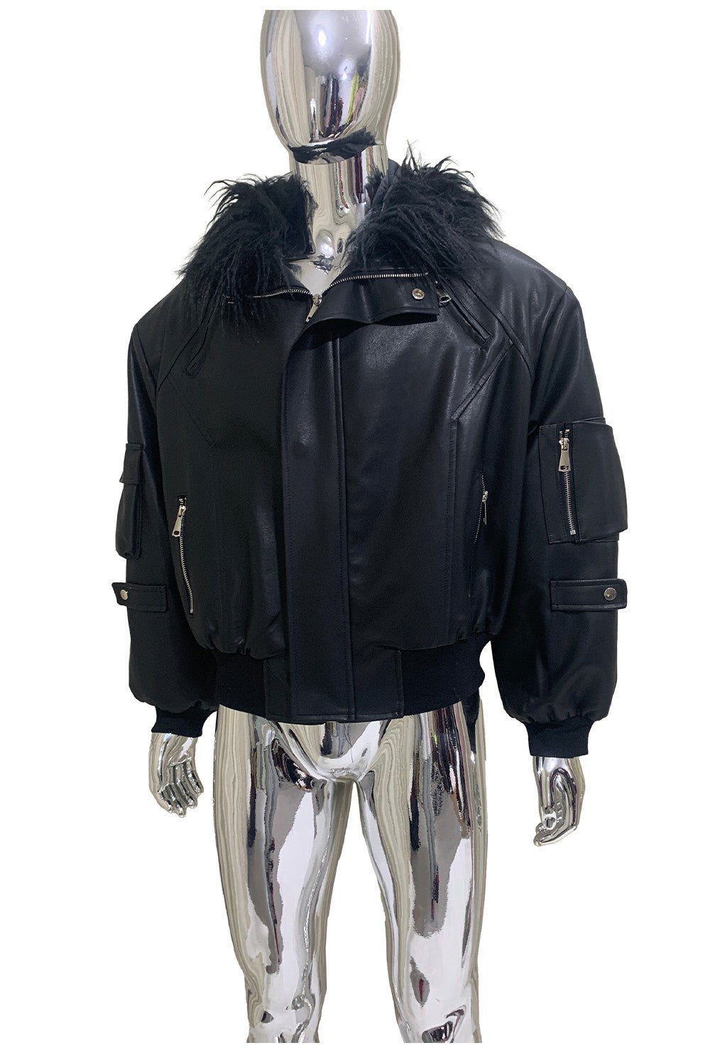 Mauroicardi Autumn Winter Short Oversized Black Warm Pu Leather Jacket Men with Faux Fur Trim Hood Loose Casual Korean Fashion