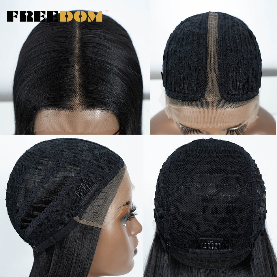 Peruca frontal de renda sintética FREEDOM para mulheres, 38 polegadas, longa, lisa, ombré, marrom, vermelho, gengibre, destaque, perucas frontais de renda, peruca de cosplay