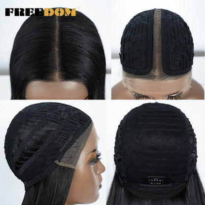 Peruca frontal de renda sintética FREEDOM para mulheres, 38 polegadas, longa, lisa, ombré, marrom, vermelho, gengibre, destaque, perucas frontais de renda, peruca de cosplay