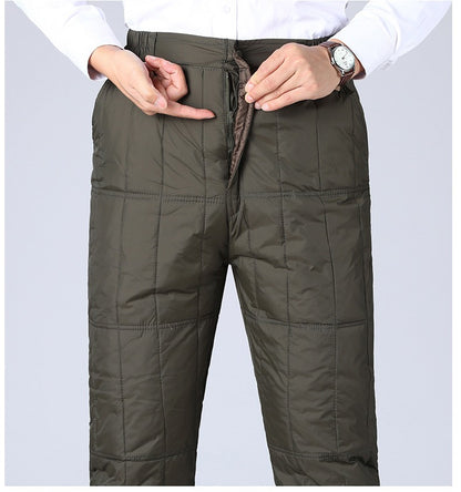 Inverno Masculino Calça de Pato Branco Cintura Alta Engrossada Quente Corta-Vento Térmica Calças para Homem de Meia-Idade PT-593