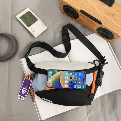 Couple style color blocked large capacity fashionable single shoulder crossbody bag, casual sports chest bag waist bag