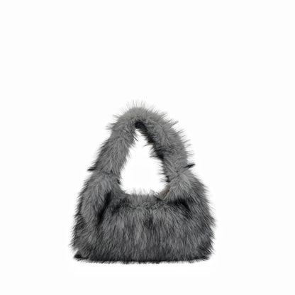 Solid Color Plush Dumpling Bag Simple Style Niche Design Faux Fur Handbag Tote Small Women's Underarm Hobo Bag