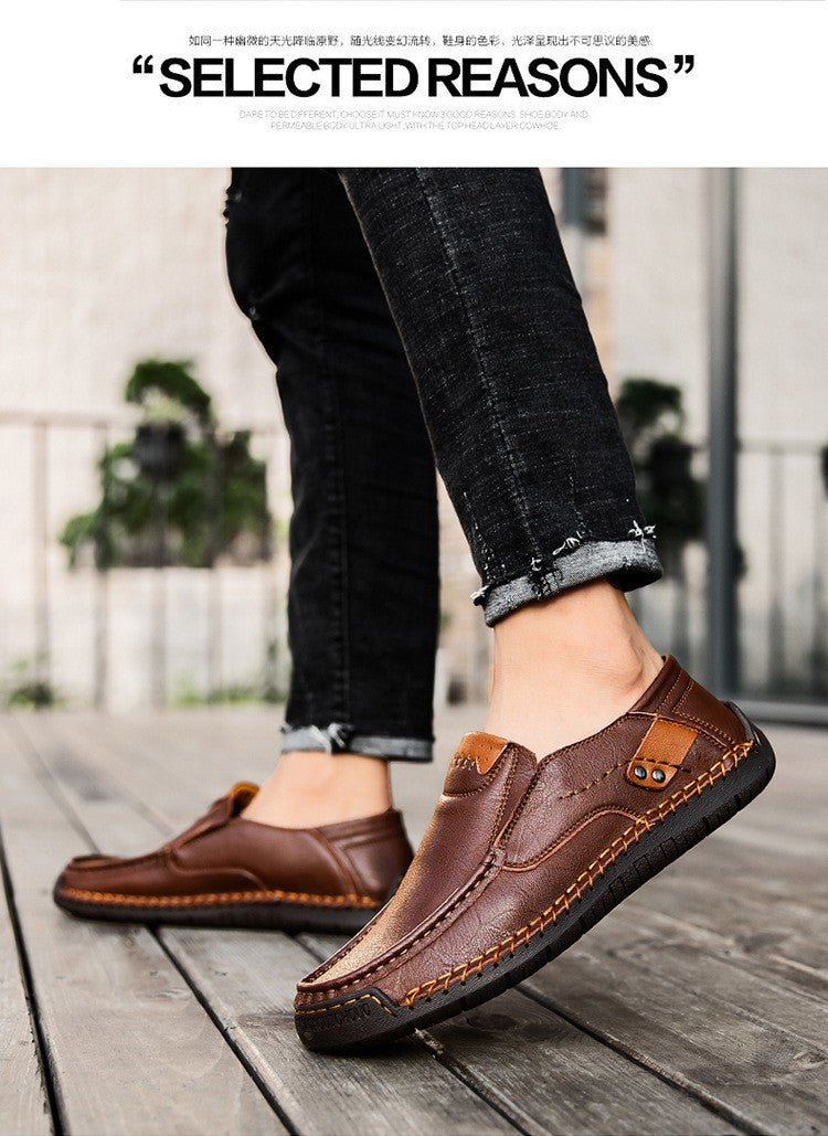 Novos Sapatos Masculinos de Couro Feitos à Mão Casuais Confortáveis Mocassins Masculinos de Couro Slip On Sapatilhas Masculinas Venda Quente Calçados para Caminhada ao Ar Livre