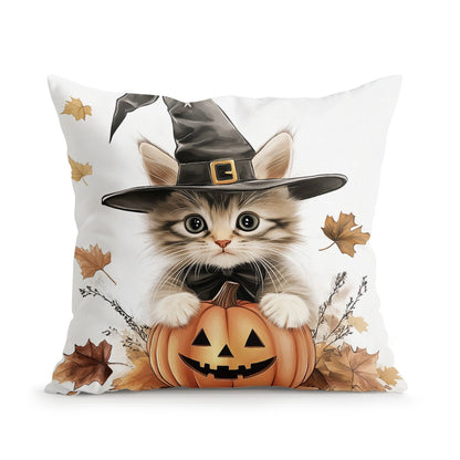 Halloween Ghost Pumpkin Print Cushion Cover Peach Skin Velvet Room Home Sofa Living Office Car Simplicity Pillow Cover 45x45CM