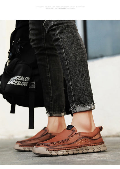 Men Handmade Genuine Leather Loafers Casual Comfortable High Quality Retro Business Shoes Spring and Autumn Men's Dress Shoes