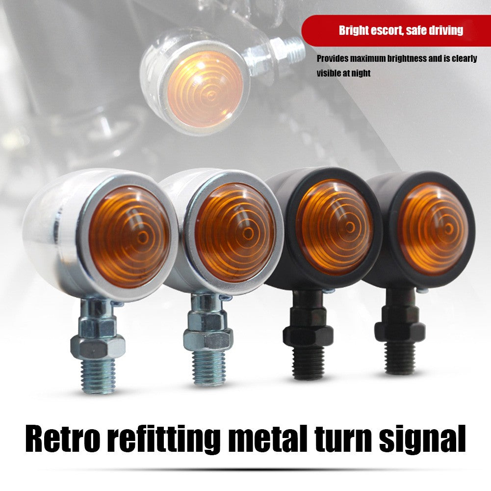 2 peças 12V Piscas Retrô de Metal Lente Âmbar Indicador de Moto Piscas Retrô Luzes de Sinalização de Moto para Harley Racer