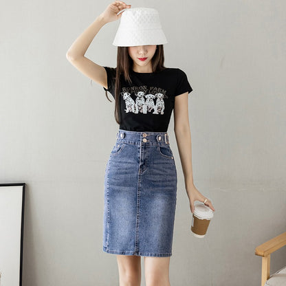 Autumn 2025 Plus Size Skirt For Women High Waist Large Size Slit Black Or Blue Jeans Skirts Korean Fashion Slim Jupe Femme