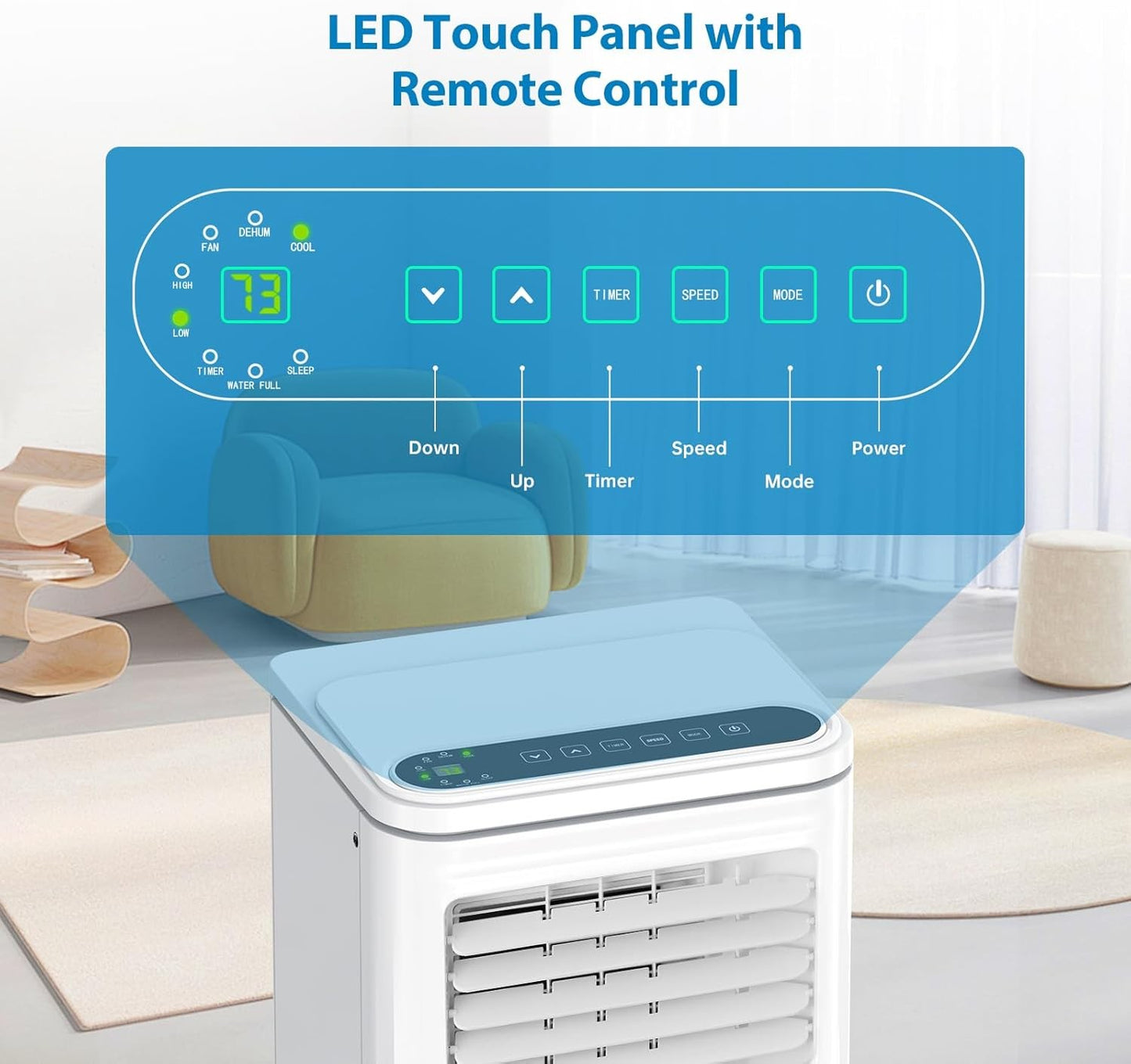 Ar Condicionado Portátil 10000 BTU 3 em 1 com Ventilador e Desumidificador Controle Remoto Display LCD, Timer 24H