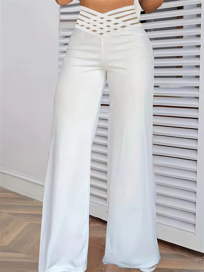 High Waist Hollow Out Pant Women Spring Summer Solid Retro Boot Cut Pants Korean Baggy Y2K Trousers Female Casual Outfit Clothes