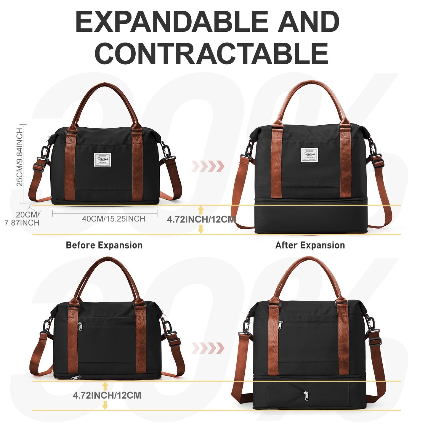 Travel Bags for Women Men, Expandable Handbag Travel Duffle Bag for Plane Ryanair 40x20x25 Cabin Weekend Bag Gym Bag Sports Bag