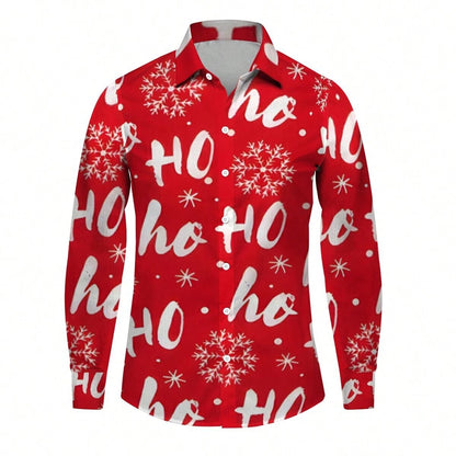 Christmas Festival Theme Men's 3D Prints Red Formal Shirts Christmas Santa Claus Graphic Long Sleeved Shirt Fashion Men's Shirts