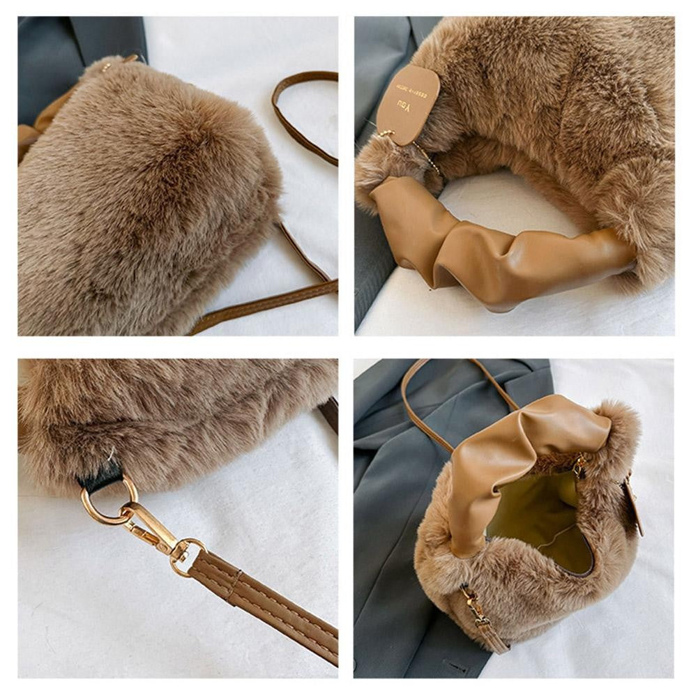 New Winter Plush Handbag Small Half Moon Crossbody Bag Simple Elegant Cute Ladies Shoulder Bag