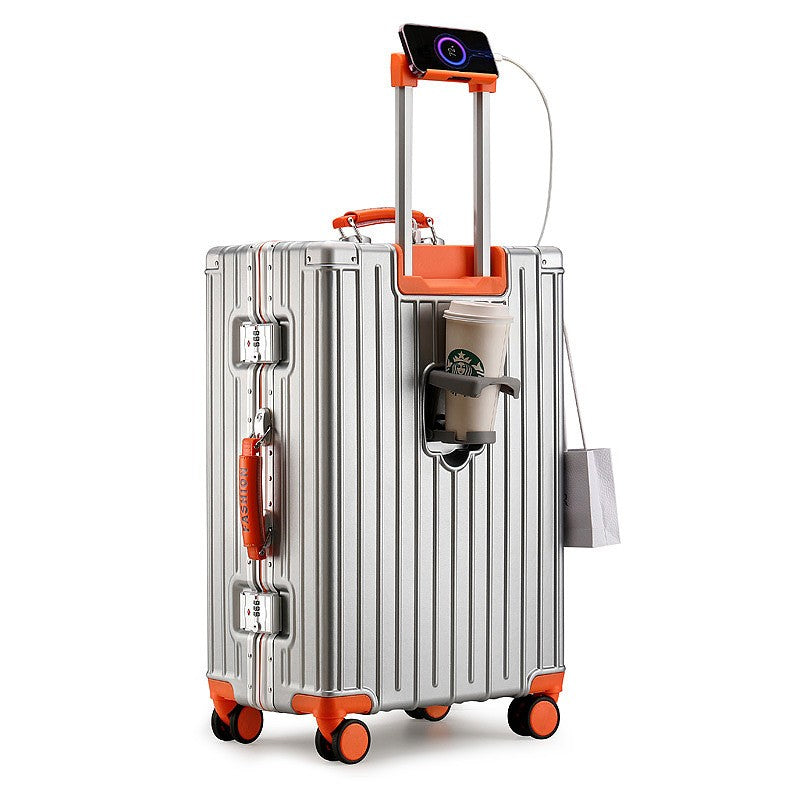 Mala de Bagagem Multifuncional, Maleta com Combinação de Cores e Trava e Rodas Silenciosas, Mala de Viagem com Carregamento USB 20/22/24/26 polegadas
