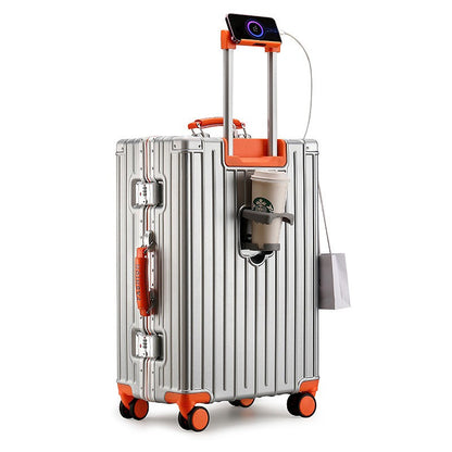 Mala de Bagagem Multifuncional, Maleta com Combinação de Cores e Trava e Rodas Silenciosas, Mala de Viagem com Carregamento USB 20/22/24/26 polegadas