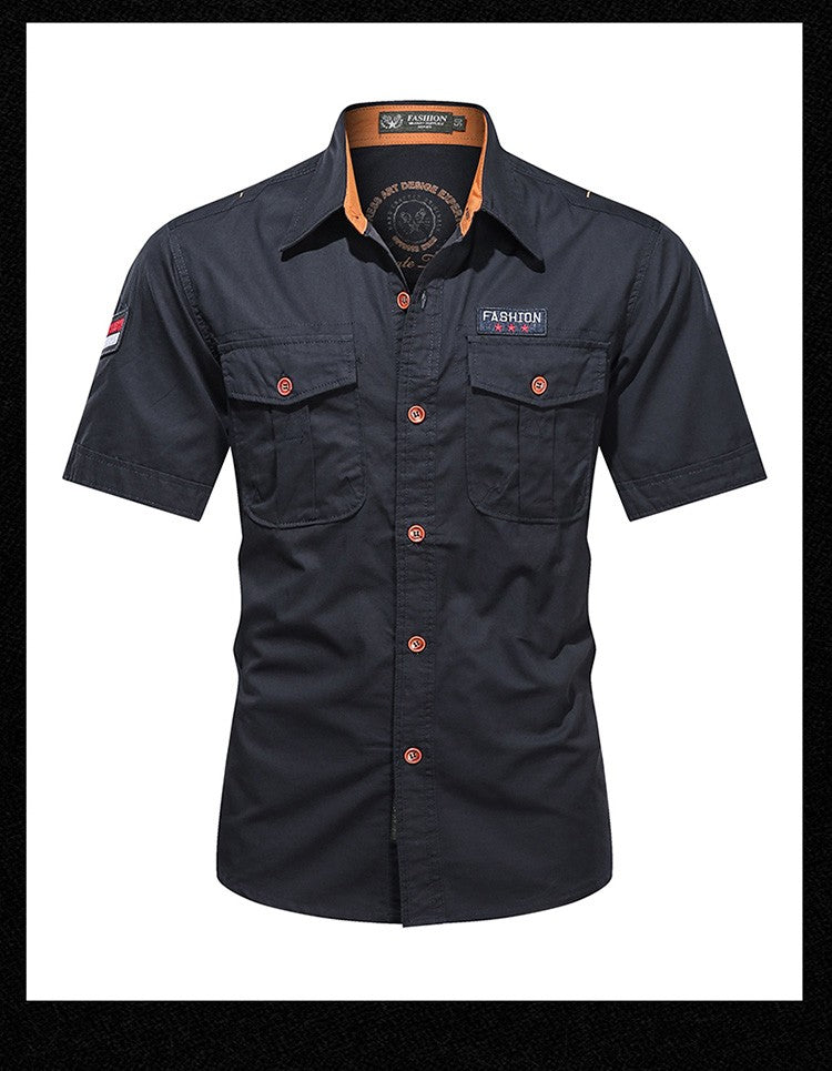 New Men's Casual Shirts Short Sleeve Pure Cotton Shirt Male Solid Oversized Military Cargo Shirts Men Clothing Shirt 5XL A2F168