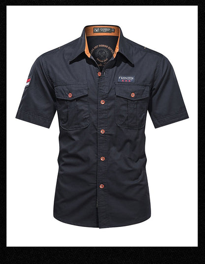 New Men's Casual Shirts Short Sleeve Pure Cotton Shirt Male Solid Oversized Military Cargo Shirts Men Clothing Shirt 5XL A2F168