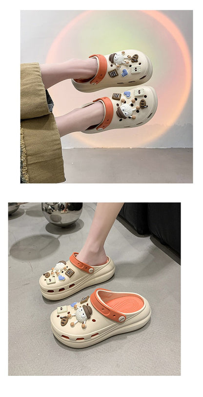 Fashion Diy Clogs Sandals Women 2024 Summer Chunky Platform Slippers Woman Thick Bottom Closed Toe Beach Slippers Mujer