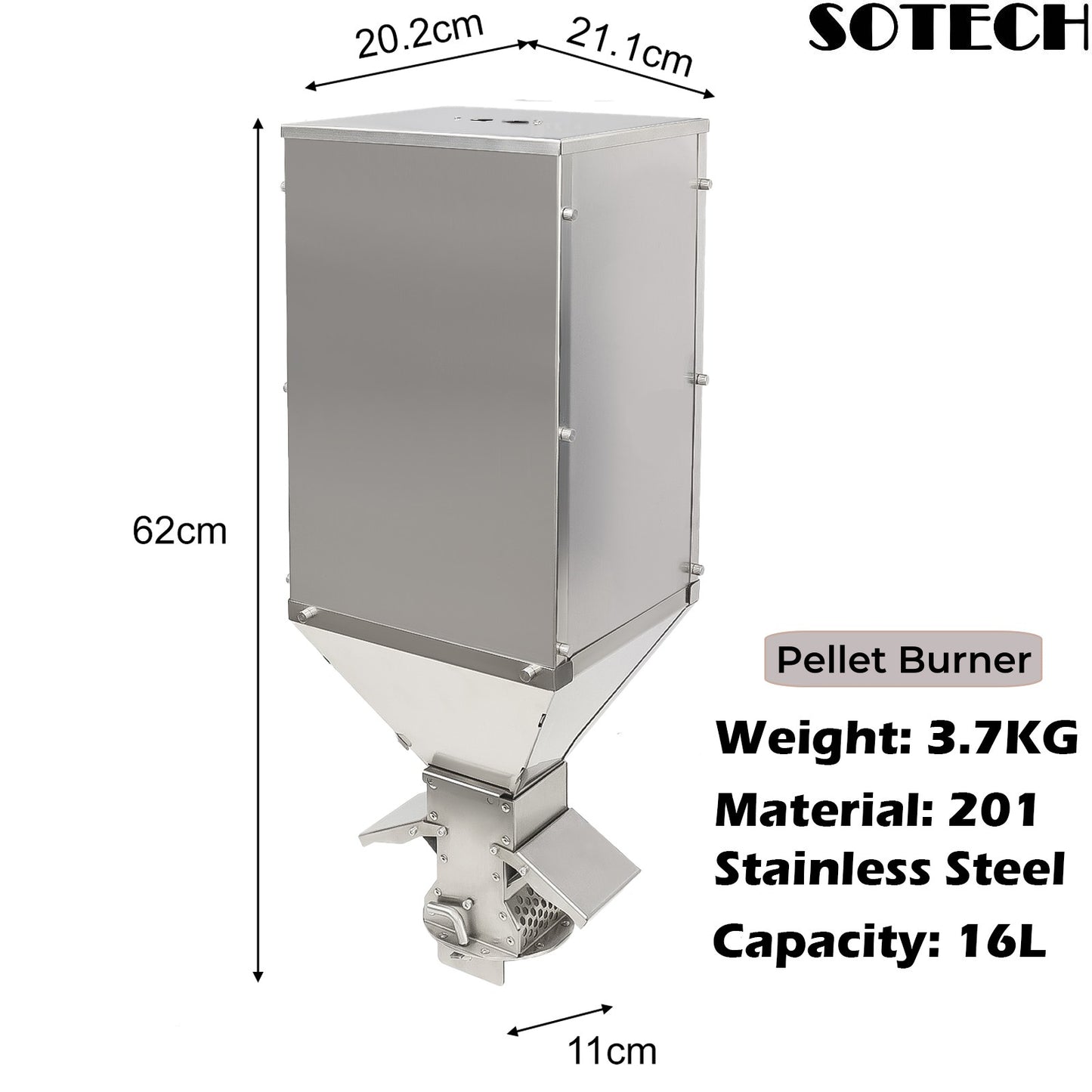 Pellet Burner 16L Storage Capacity Stainless Steel Firewood Stove Outdoor Camping Tent Heating Picnic Cooking