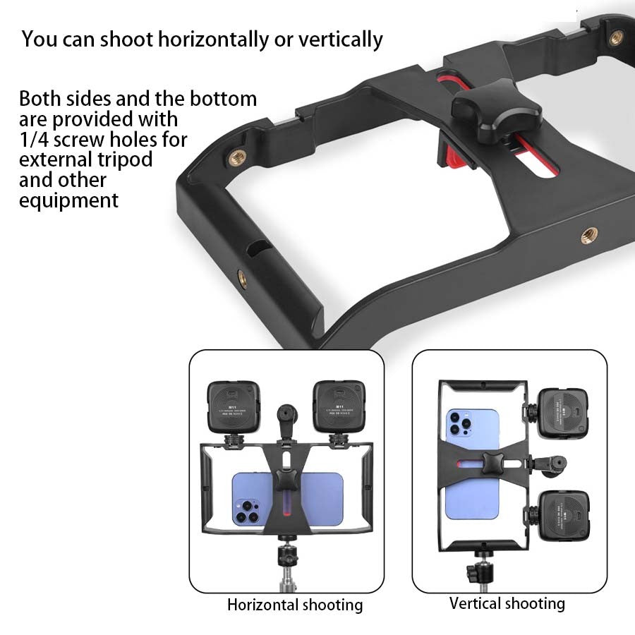 Estabilizador portátil com rotação de gimbal, suporte para microfone de celular, luz de preenchimento, suporte para celular para transmissão ao vivo