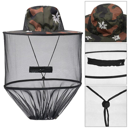 Chapéu Mosquiteiro Com Tela Protetora Repelente Insetos Abelhas Proteção Masculino Feminino Chapéu De Pesca Protetor Solar Ao Ar Livre