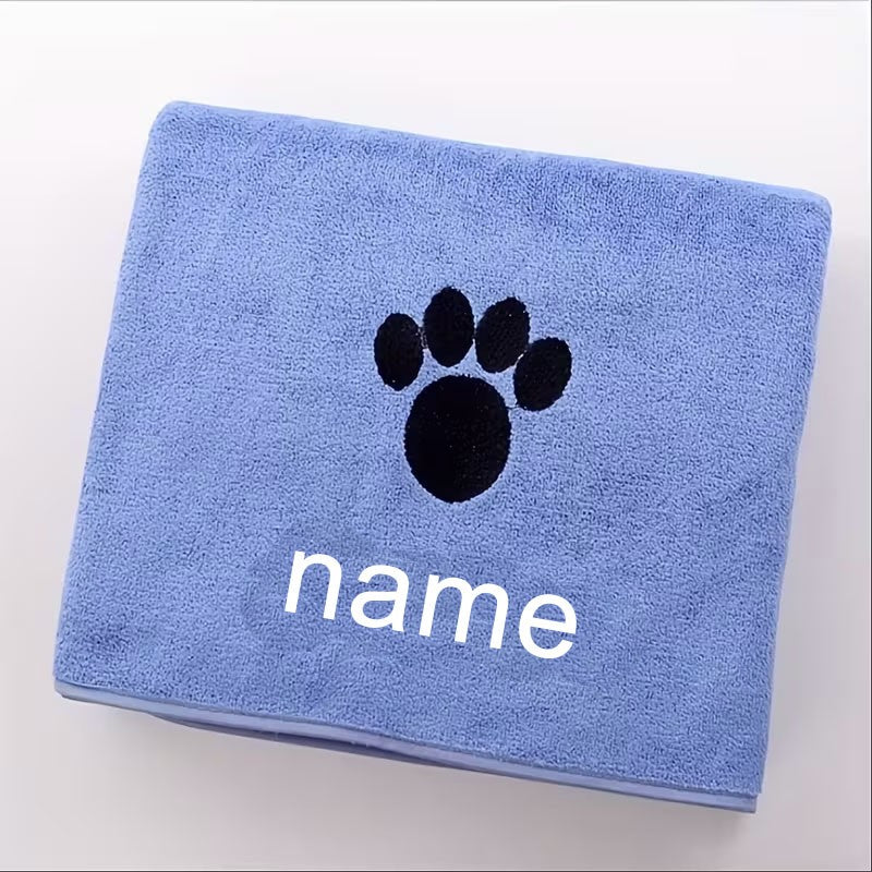 Toalha de Banho para Pets Personalizada Microfibra Super Absorvente Secagem Rápida Macia para Cães Gatos com Estampa de Patas e Nome Bordado