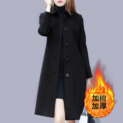 Women Wool Jacket Coat Thick Woolen Overcoat Turn Down Collar Single Breasted Vintage Outerwear Office Lady Autumn Winter 2025