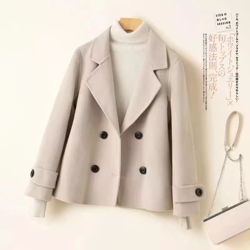 Women Mom Short Double-Sided Cashmere Coat Autumn Winter Fashion Double-Breasted Thick Wool Jacket Female Loose Outerwear B579