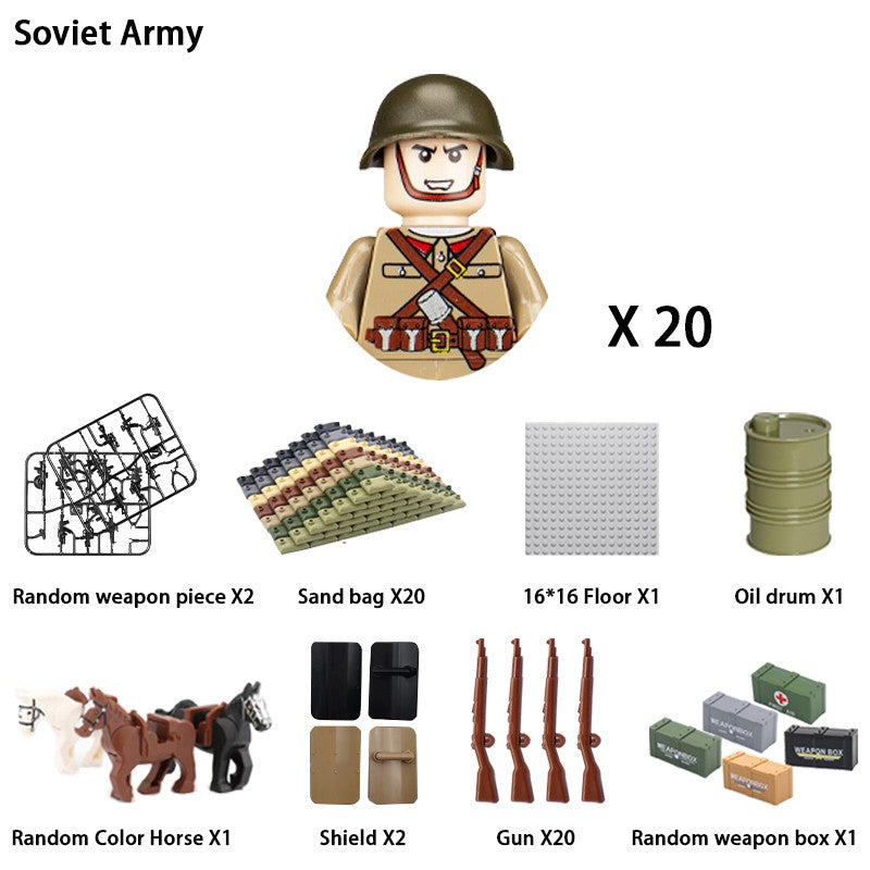 Brinquedos de blocos de montar para crianças: Modelos de Mini Armas de Exército Nacional de Guerra de Soldados de Infantaria da Segunda Guerra Mundial