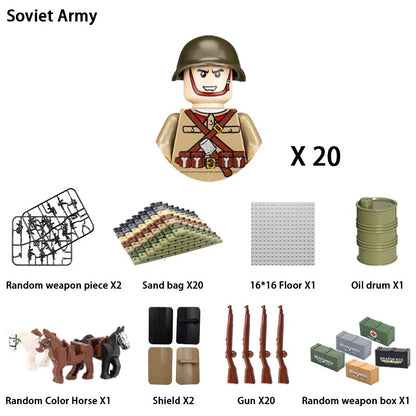 Brinquedos de blocos de montar para crianças: Modelos de Mini Armas de Exército Nacional de Guerra de Soldados de Infantaria da Segunda Guerra Mundial