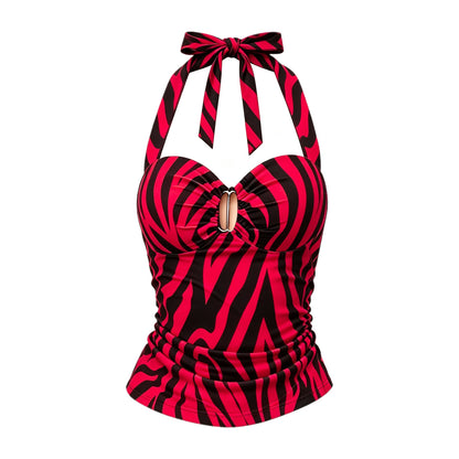 Infatuated with Nikki cosplay costume zebra print backless top faux leather workwear shorts punk street style Halloween carnival