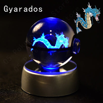 Pokemon Crystal Ball 3D Pikachu Mewtwo Mew Gengar Night Light Lamp Base Pokeball Crystal Pokemon Glass Ball Figure Presente de Aniversário