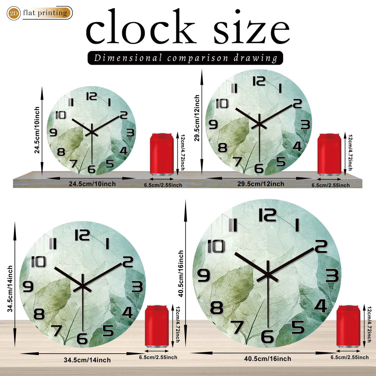 Fresh Green Leaf Print Wall Clock - Minimalist Botanical Pattern, Noiseless Sweeping Mechanism, Kitchen/Bathroom Decorative Time