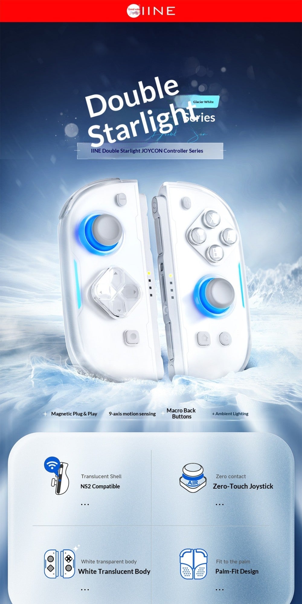 IINE Twin Lumina Wireless Joy-Con for Switch2 Bluetooth One-Tap Wake Up Console Micro Switch Buttons Hall Joystick Gamepad Gifts