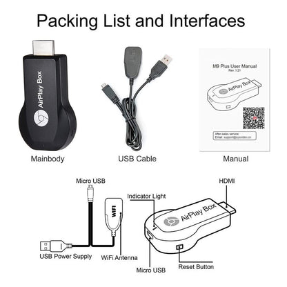 Anycast M9 Plus 2.4G 1080P Miracast Sem Fio DLNA AirPlay HDMI TV Stick Receptor de Dongle com Suporte Google Chromecast