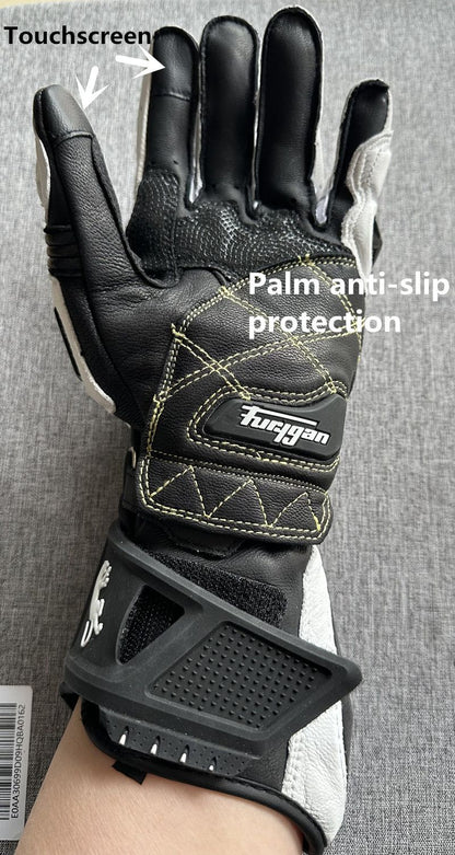Luvas de Couro Genuíno para Motociclistas Masculinas Luvas de Motocross Corta-vento para Pilotagem ao Ar Livre Equipamento de Proteção para Motociclismo com Tela Sensível ao Toque