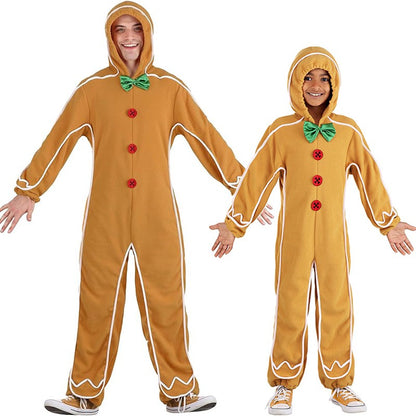 Unisex Christmas Cookie Carnival Halloween Fancy Dress Up Adult Gingerbread Man Costume