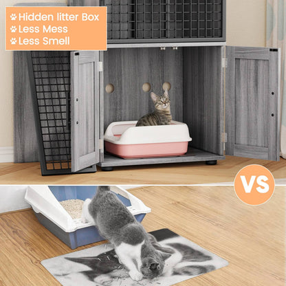 Caixa de Areia para Gatos Oculta com Plataforma, Móvel para Gatos de Camada Dupla, Móvel para Banheiro de Gatos, Casinha de Gatos com Escada