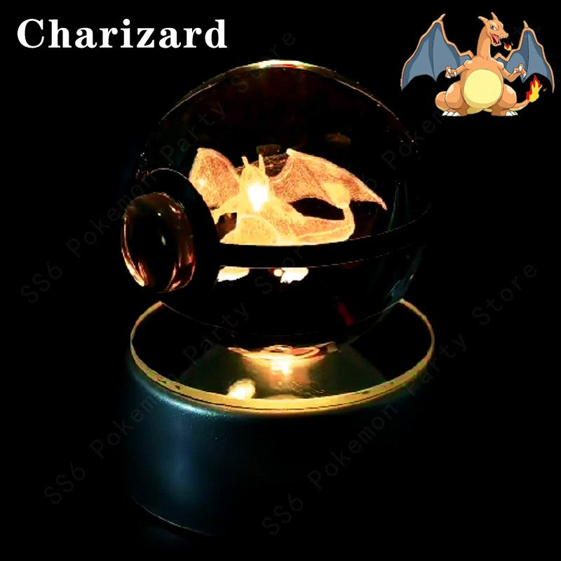Pokemon Crystal Ball 3D Pikachu Mewtwo Mew Gengar Night Light Lamp Base Pokeball Crystal Pokemon Glass Ball Figure Presente de Aniversário