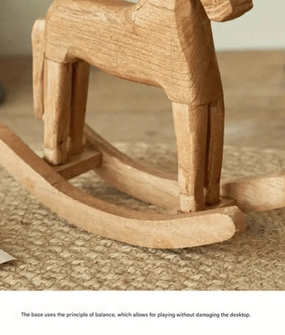Heirloom Wooden Rocking Horse HandCarved Montessori Nursery Decor with Organic Cotton Bow FSC Oak Toy Non-Toxic Baby Shower Gift
